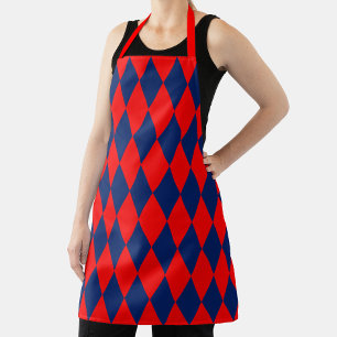 Red and Blue Harlequin Checkered Design Apron