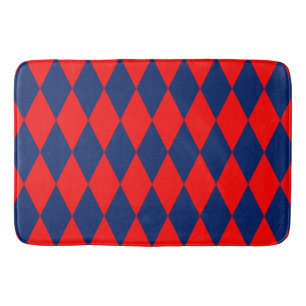 Red and Blue Harlequin Checkered Design Bath Mat