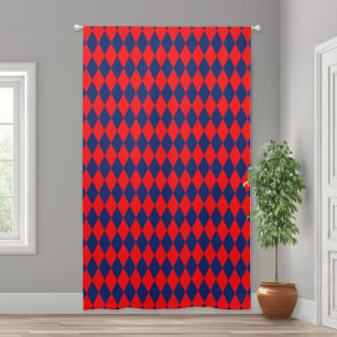 Red and Blue Harlequin Checkered Design Blackout Curtains