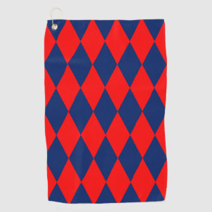Red and Blue Harlequin Checkered Design Golf Towel