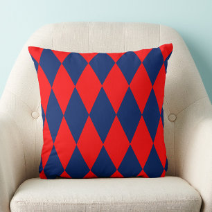 Red and Blue Harlequin Checkered Design Throw Pillow