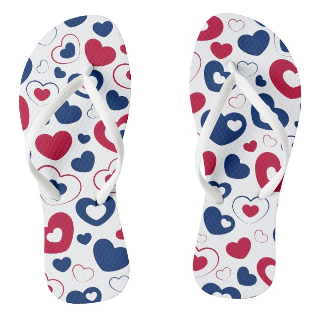 Red and Blue Heart Flip Flops (Footbed)