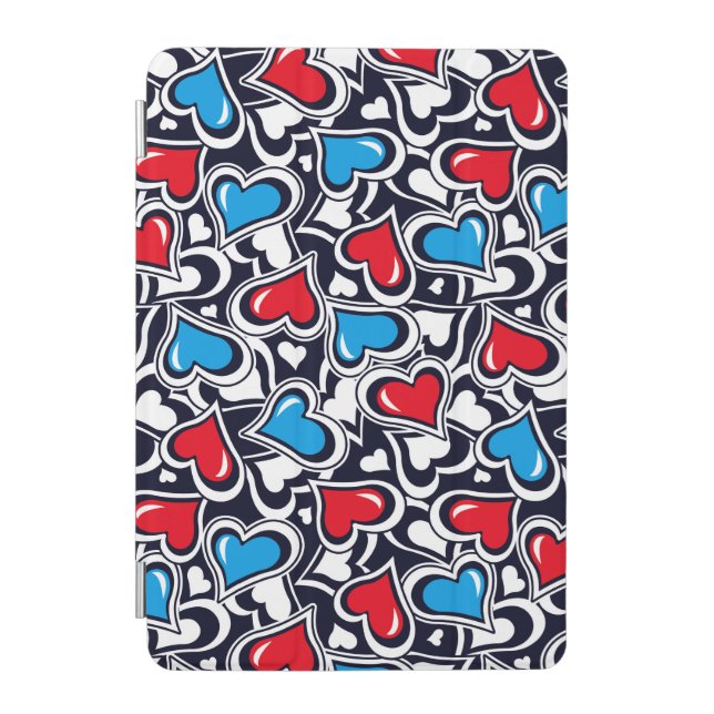 Red and Blue Heart Mania iPad Cover (Front)