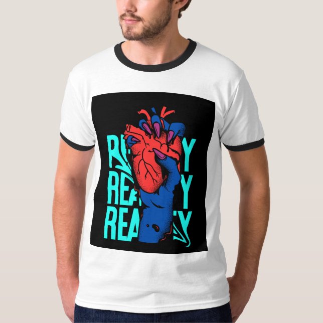 Red and blue Heart streetwear t-shirt Design  (Front)