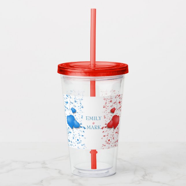 Red And Blue Hearts Acrylic Tumbler (Front)