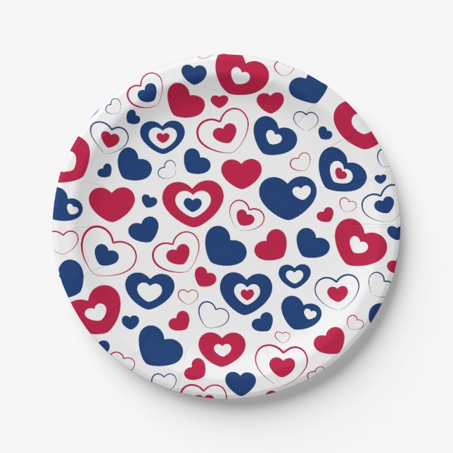 Red and Blue Hearts Paper Plates (Front)
