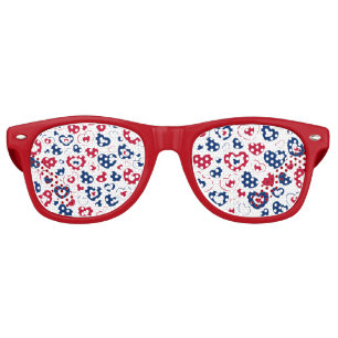 Red and Blue Hearts  Retro Sunglasses