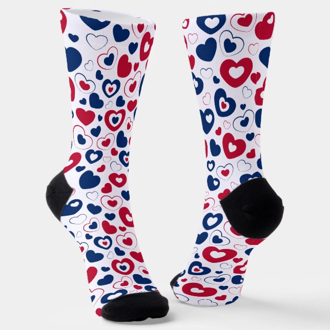 Red and Blue Hearts Socks (Angled)