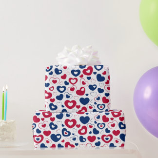 Red and Blue Hearts Wrapping Paper