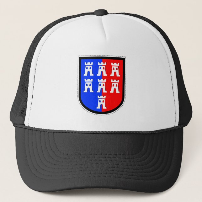 Red and Blue, it has to be Trucker Hat (Front)