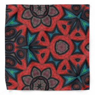 Red and Blue Kaleidoscope Mandala Floral Patterns Bandana
