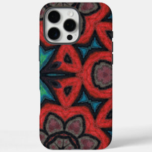 Red and Blue Kaleidoscope Mandala Floral Patterns iPhone 16 Pro Max Case