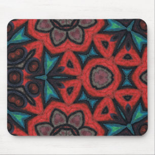 Red and Blue Kaleidoscope Mandala Floral Patterns Mouse Pad