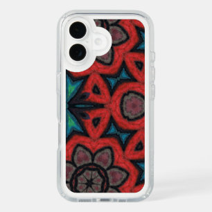 Red and Blue Kaleidoscope Mandala Floral Patterns iPhone 16 Case