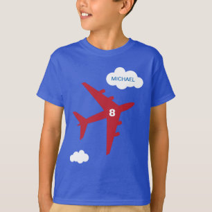 Red and blue kid's airplane birthday party t-shirt