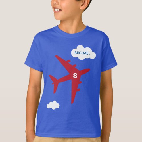 Red and blue kids airplane birthday party t_shirt