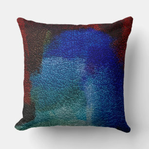 Red and Blue Leather Look Throw Pillow