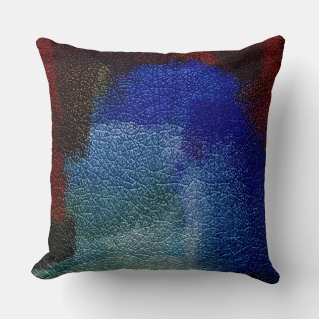 Red and Blue Leather Look Throw Pillow (Front)