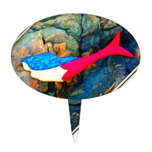 red and blue mermaid cake topper