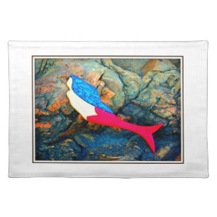red and blue mermaid cloth placemat