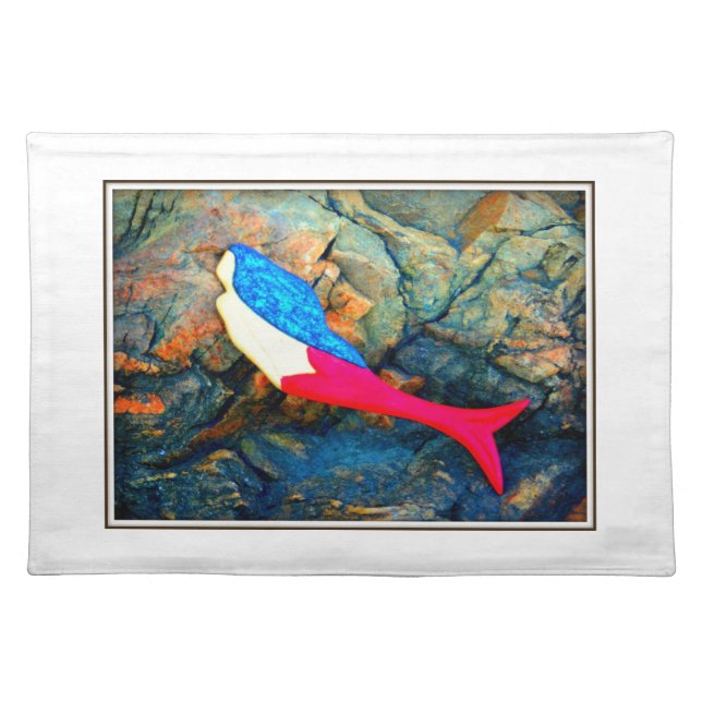 red and blue mermaid cloth placemat (Front)