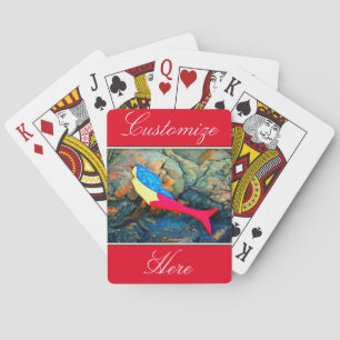 red and blue mermaid swimming poker cards
