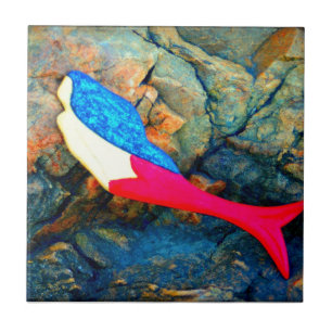 red and blue mermaid tile