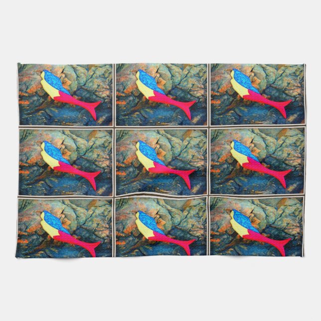 red and blue mermaids towel (Horizontal)