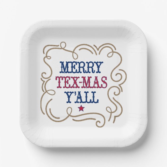 Red and Blue Merry Tex-Mas Y'all Paper Plates (Front)