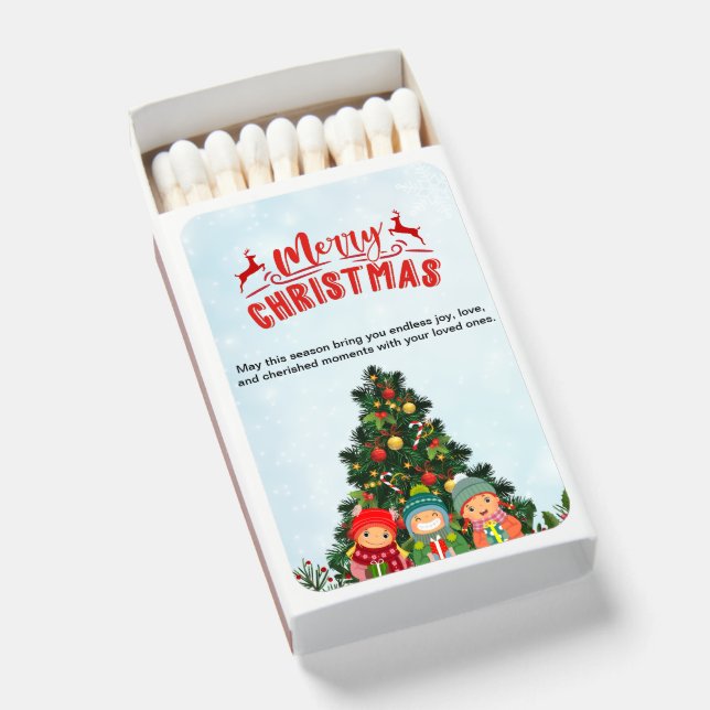 Red and blue Minimalist Merry Christmas Matchboxes (Front Open)