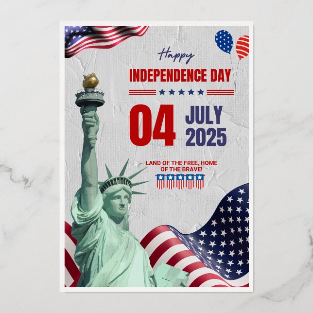 Red and Blue Modern Independence Day Foil Invitati Invitation (Front)