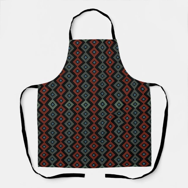 red and blue modern plaid tartan Capri Apron (Front)