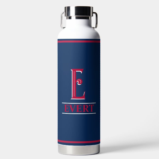 Red and Blue Monogrammed  Water Bottle (Front)