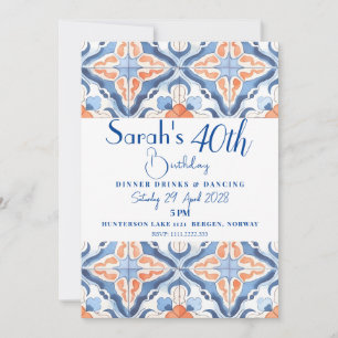 Red And Blue Moroccan Tile Birthday Invitation