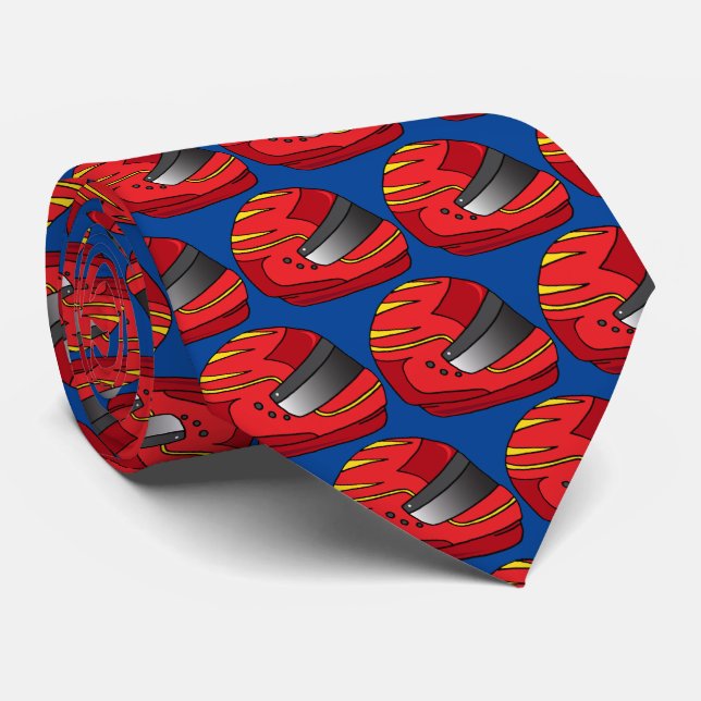 Red and Blue Motorbike Motorcyclist Patterned Neck Tie (Rolled)