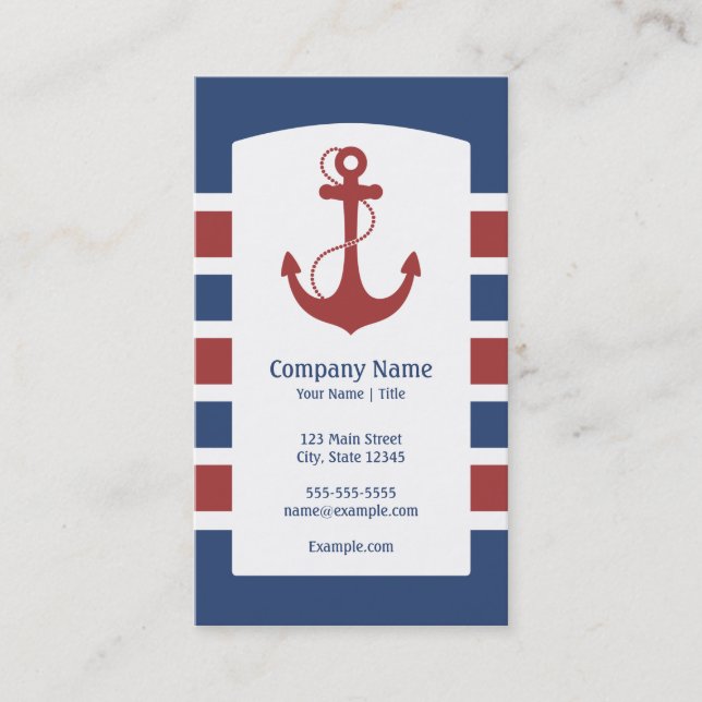 Red and Blue Nautical Anchor Business Card (Front)