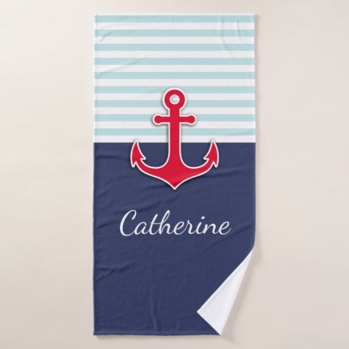 Red and Blue Nautical Anchor Personalized Bath Towel