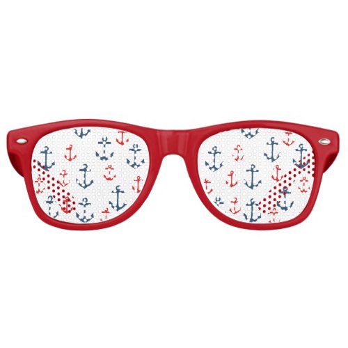 Red and Blue Nautical Anchor Retro Sunglasses