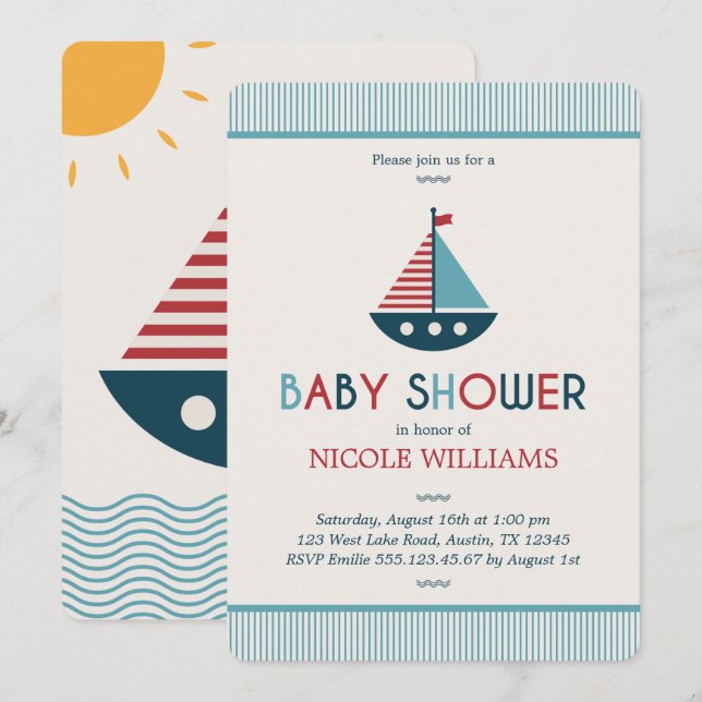 Red and Blue Nautical Baby Shower Invitation (Front/Back)