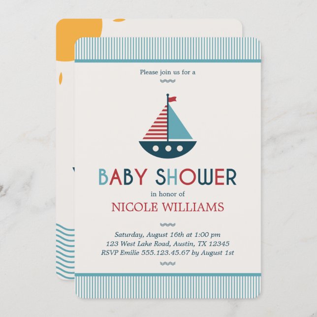 Red and Blue Nautical Baby Shower Invitation (Front/Back)