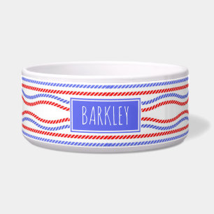 Red and Blue Nautical Ropes Striped Name Bowl