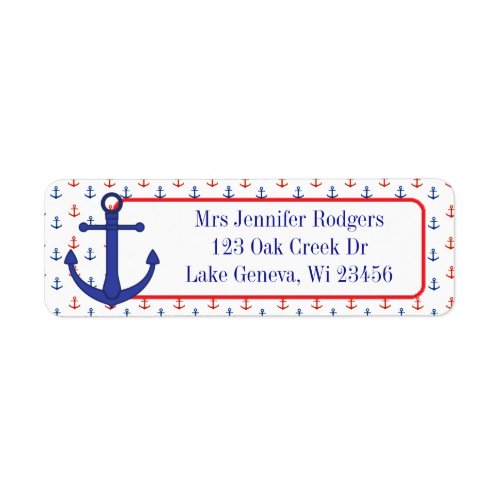 Red and Blue Nautical Themed Anchor Label
