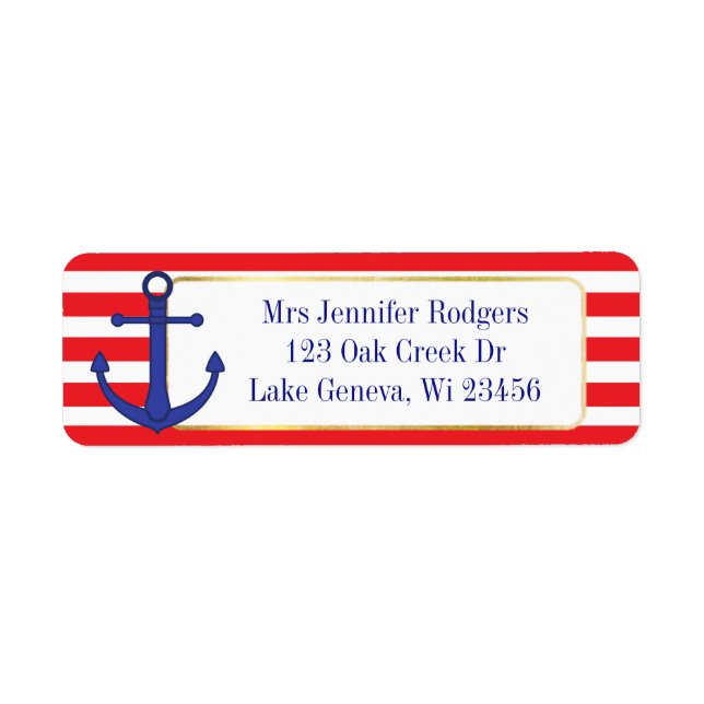 Red and Blue Nautical Themed Anchor Label (Front)