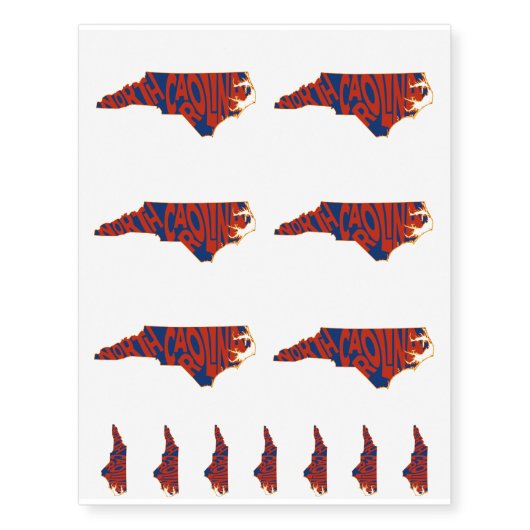 Red and Blue North Carolina State Word Art Temporary Tattoos (Front)