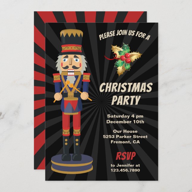 Red and Blue Nutcracker Holiday Christmas Party Invitation (Front/Back)