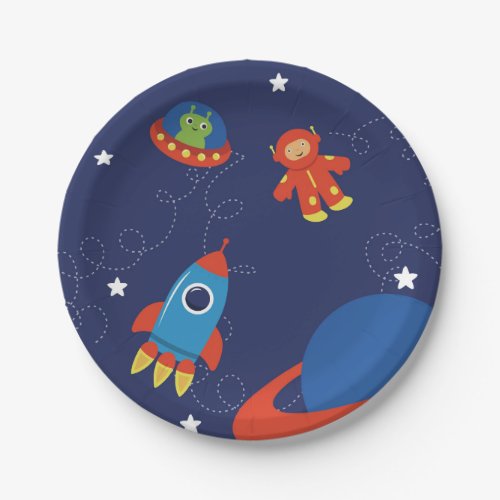 Red And Blue Outer Space Paper Plate
