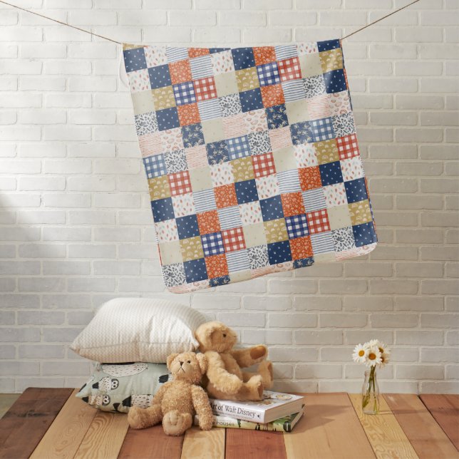 Red and Blue Patchwork Baby Blanket (In Situ)