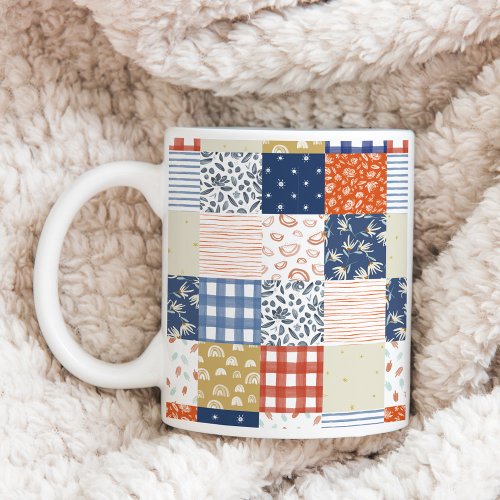 Red and Blue Patchwork Coffee Mug
