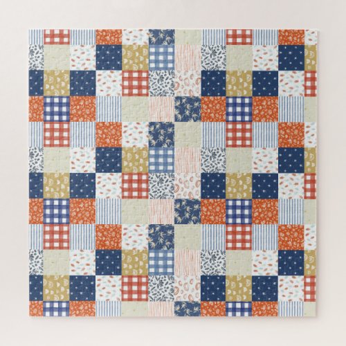 Red and Blue Patchwork Jigsaw Puzzle
