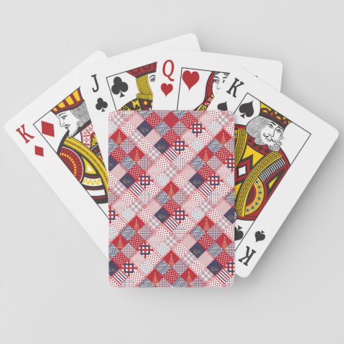 Red and blue Patchwork  Playing Cards